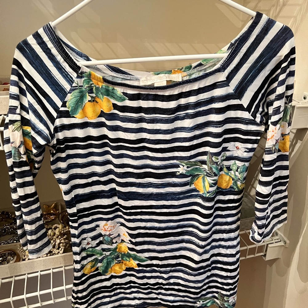 Striped Navy and White Women's Top with Lemon Print